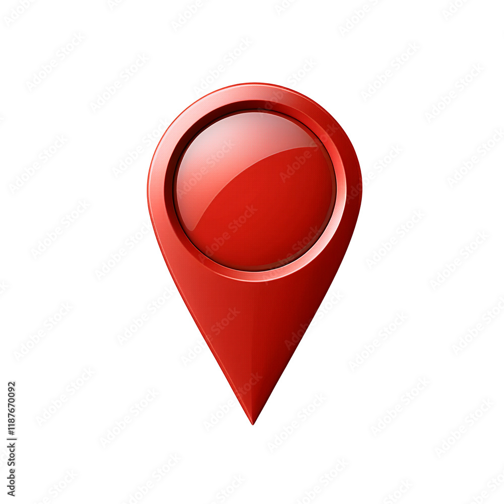 Poster glossy red location pin: a simple, bold graphic isolated on transparent background generative ai.