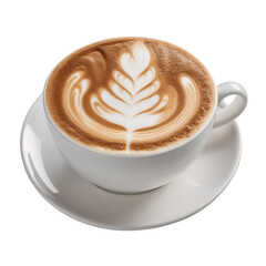 Latte Art: A Delicate Leaf Design in Creamy Coffee  isolated on transparent background Generative Ai.