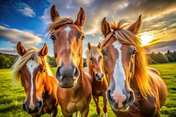 Obraz premium Playful Horses Peek-a-Boo Macro Pasture