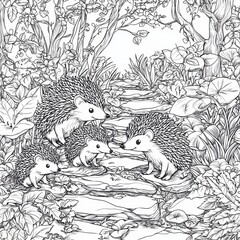 Whimsical Hedghog Family Coloring Page