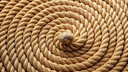 Coiled jute rope with ends and bight locked in a tuck under position, showcasing its natural texture and twisted pattern , natural fiber, rope detail