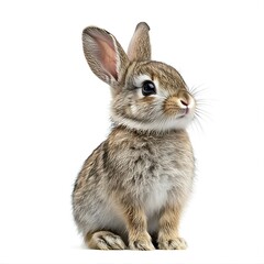 Obraz premium Cute baby bunny sitting, white background, springtime