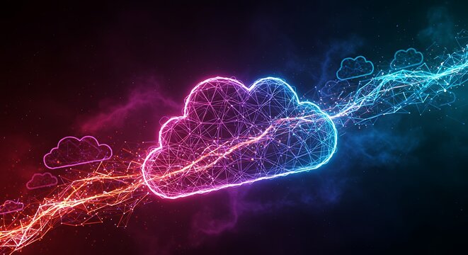 Futuristic Cloud Computing Infrastructure with Digital Nodes and Data Servers, Representing Advanced Internet Technology and Virtual Storage Solutions