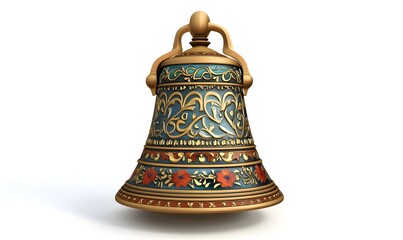 Ornate decorative bell with gold and blue enamel, floral design.
