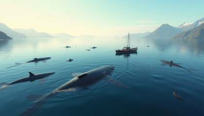 Fototapeta premium Whale Watching Tour in Arctic Waters