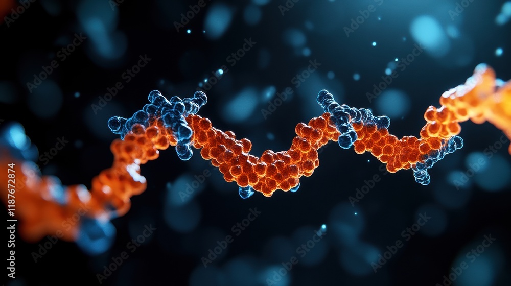 Poster an abstract representation of molecular structures, showcasing a colorful chain, likely symbolizing 