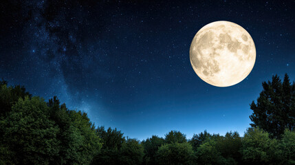 Fototapeta premium magical night sky filled with stars and bright full moon