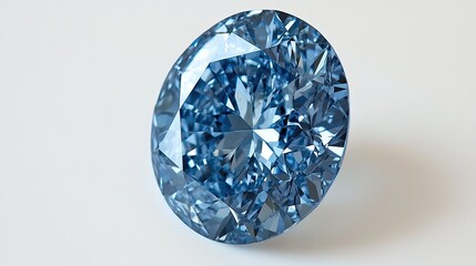 A stunning, brilliant-cut blue diamond, showcasing its deep color and intricate facets against a clean white background.