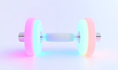 Obraz premium Pastel-colored dumbbell with glowing ends on white background.