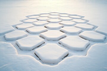 Obraz premium Snow-covered geometric pattern on frozen lake surface