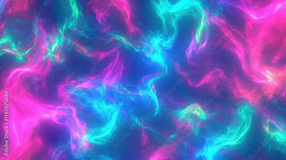 Poster vivid neon waves of colorful abstract light patterns