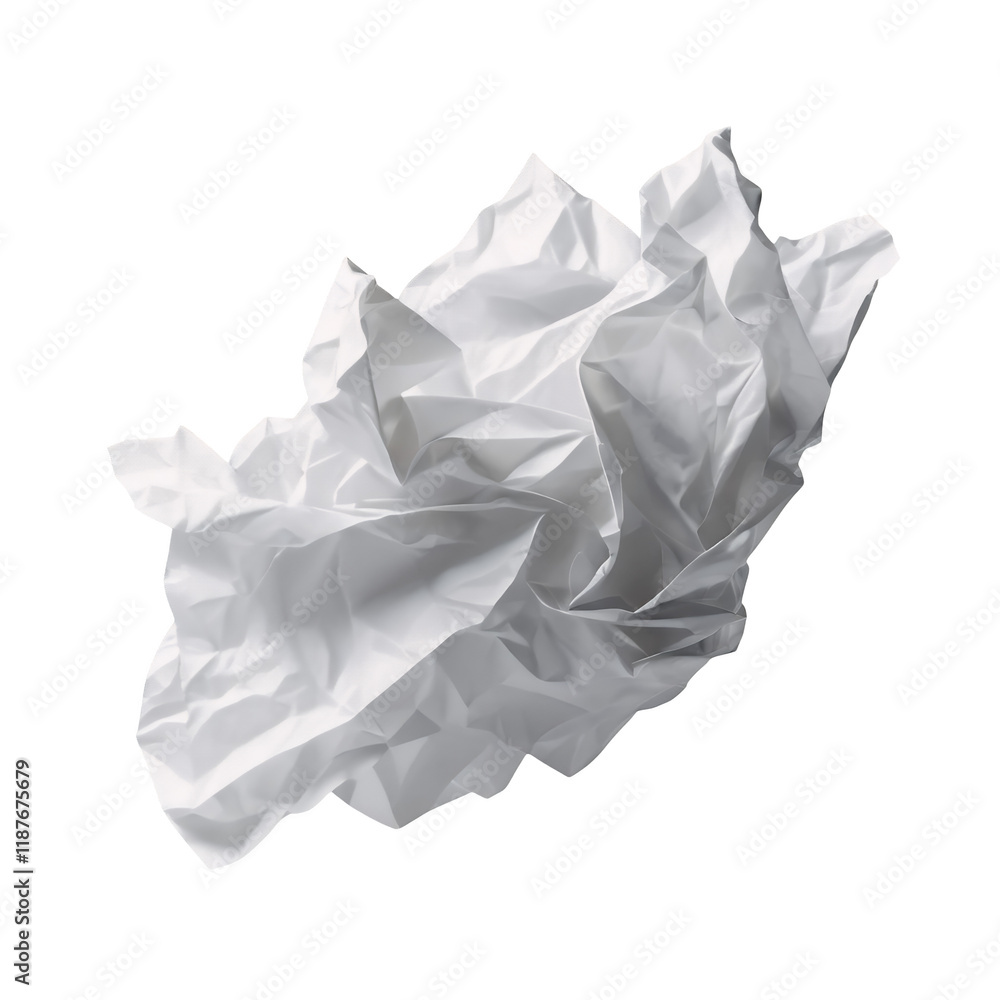 Poster sculptural white crumpled paper: a study in texture and light isolated on transparent background gen