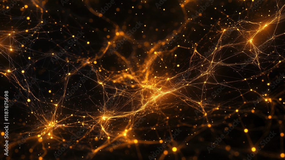 Poster glowing lines and dots create a vibrant visualization of a global network connecting diverse regions