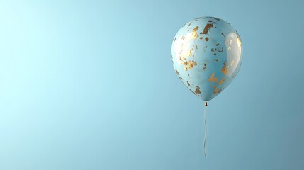 Obraz premium Elegant blue and gold balloon floating on light blue background, festive celebration decor