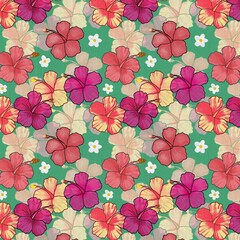 seamless pattern with hibiscus  tropical  floral  on green background  design for  surfaces 