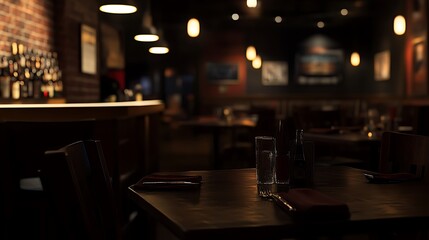 Empty Table In A Dimly Lit Restaurant Setting