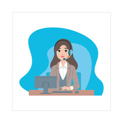 Call Center Woman Vector Illustration, Flat Design Character