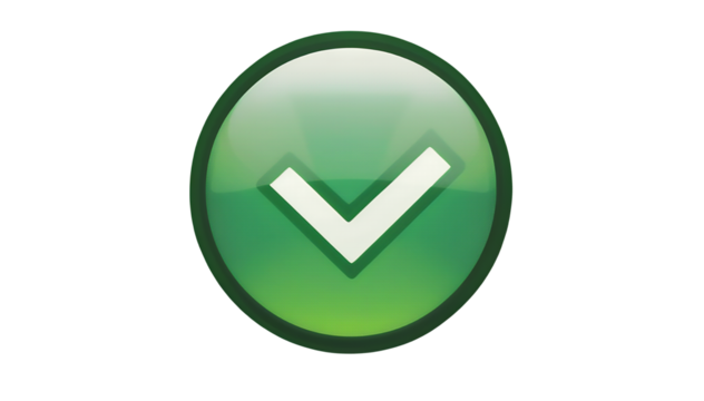 Glossy Green Checkmark Button: A Simple, Sleek Digital Graphic  isolated on transparent background Generative Ai.