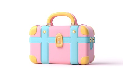 Pink pastel suitcase, travel bag, isolated.