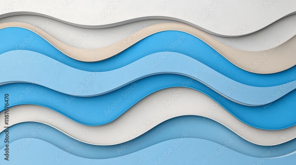 Poster abstract waves of paper in soft blue and white tones creating a serene and calming background design