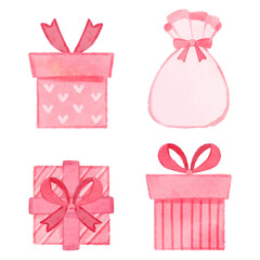 かわいいピンク色のプレゼントのイラストセット