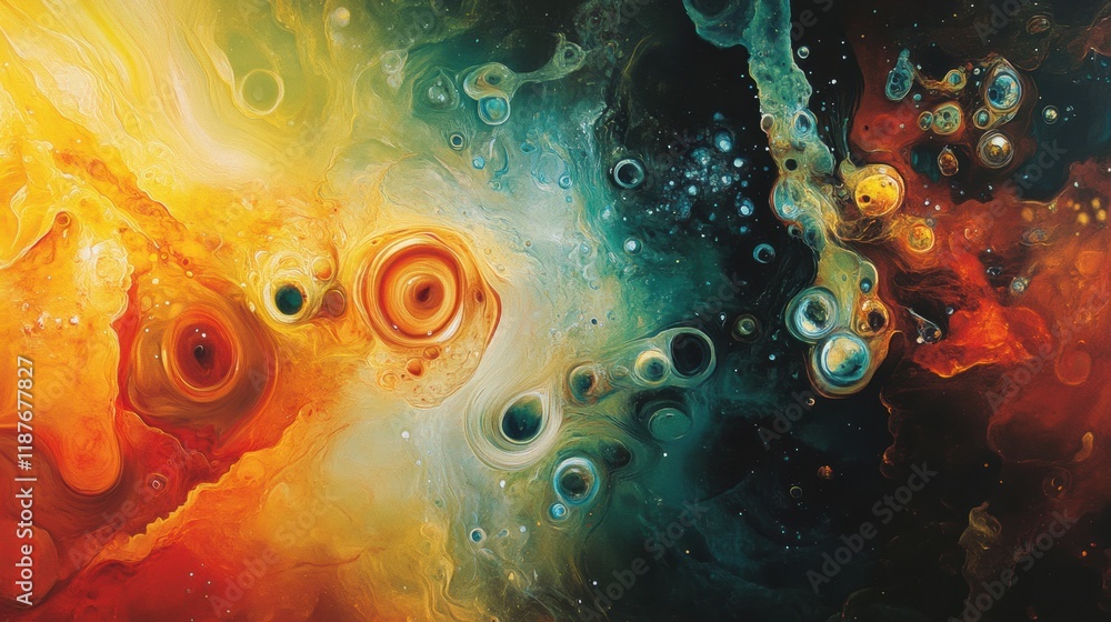 Leinwandbilder dynamic visualization of swirling bacteria and microbes moving through a vivid liquid environment. g
