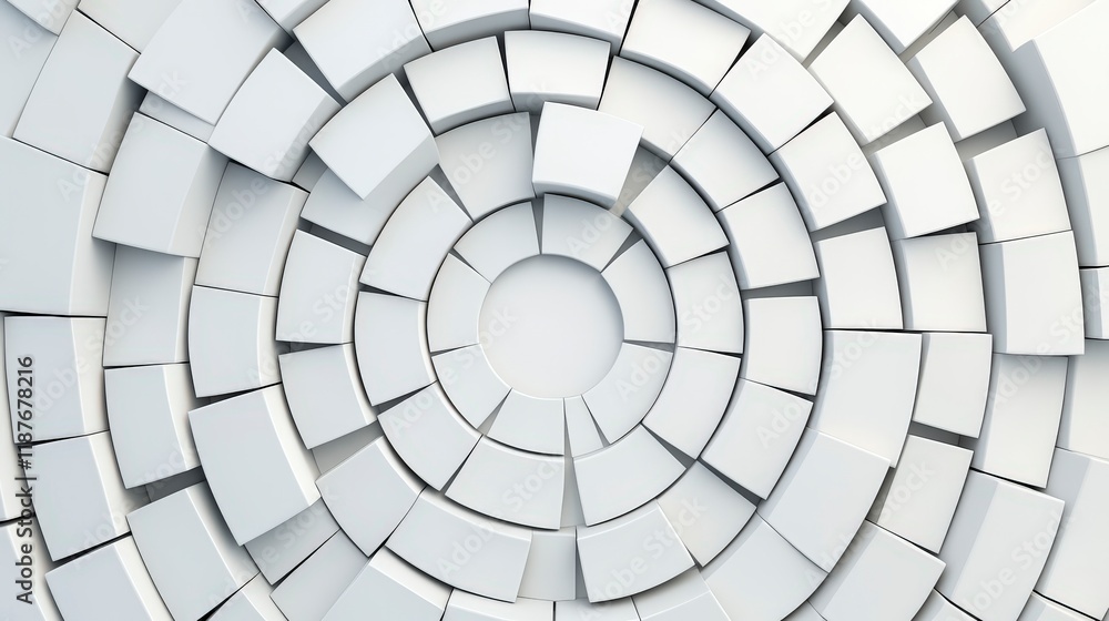 Poster abstract circular pattern of white cubes with gradual layering in a three-dimensional design