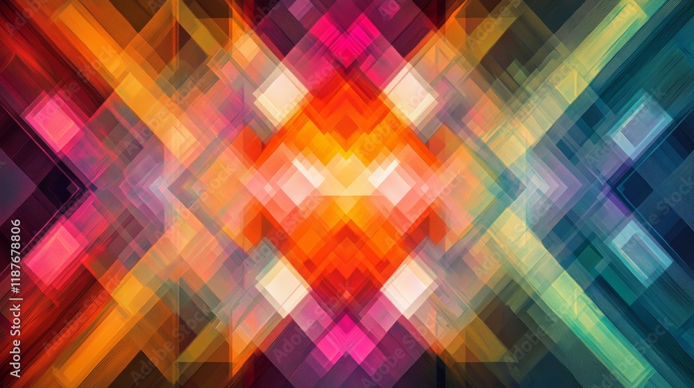 Poster colorful abstract geometric pattern with vivid symmetry and gradient highlights