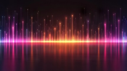 Abstract colorful light streaks reflecting on calm water surface at night