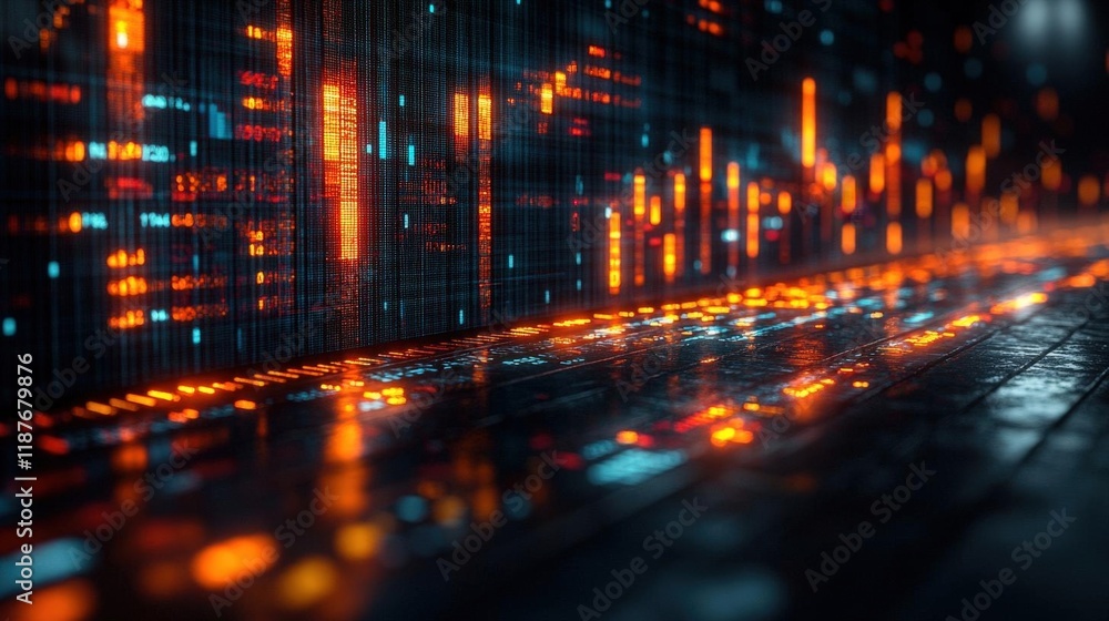 Poster abstract digital data stream flowing through a network, futuristic technology concept