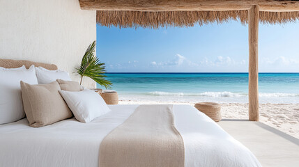 serene beach bed with stunning ocean view, perfect for relaxation
