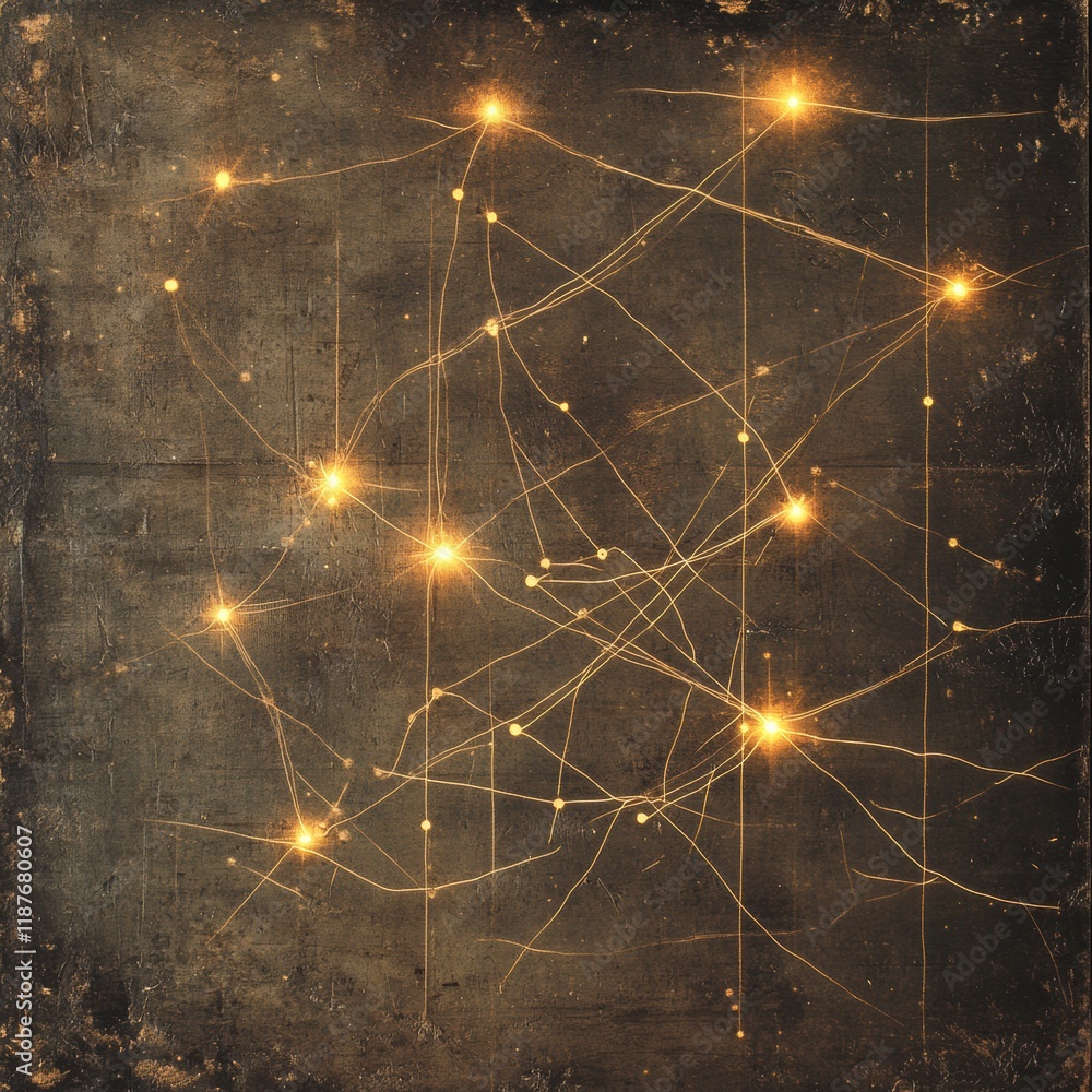 Poster Glowing lines and dots create a vibrant representation of a global network connectivity. Generative AI