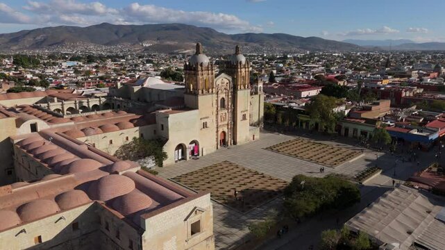alt day flying towards Templo de Santo Domingo in Oaxaca