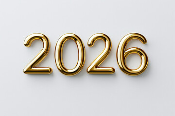 Elegant golden numbers representing year 2026, showcasing minimalist design on clean white background. This stylish representation evokes sense of modernity and sophistication
