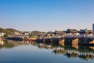 Chaozhou China 20th Dec 2024: The Guangji Bridge over the Han River is majestic and timeless, a masterpiece of ancient Chinese bridge architecture.