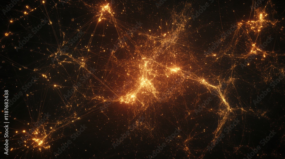 Aufkleber Glowing lines and dots create a vibrant representation of a global network connecting cities and ideas. Generative AI