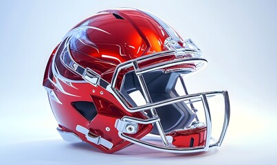 Fototapeta premium Red football helmet with chrome facemask and wing design.