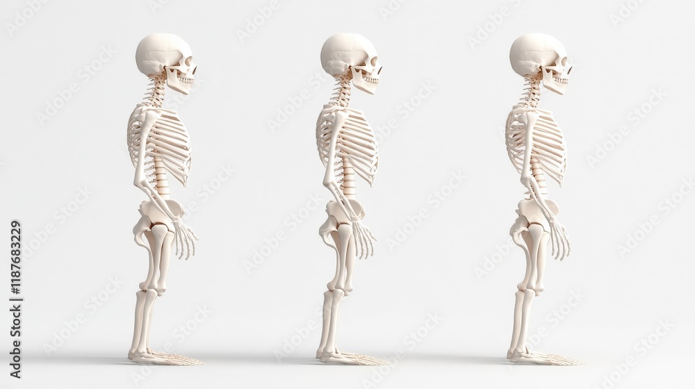 Aufkleber realistic 3d render of human skeleton in various poses displaying anatomical structure and fine deta