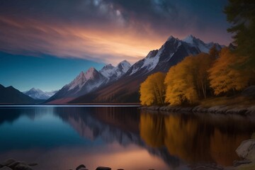 Fototapeta premium Beautiful and Peaceful Nature Scenery Illustration Landscape Countryside Tranquil Vibrant and Colorful