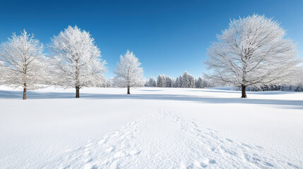 Fototapeta premium serene winter landscape with snow covered trees and clear blue sky
