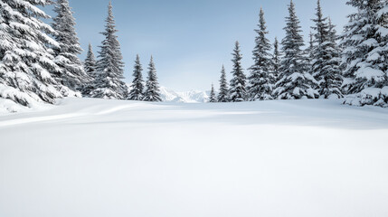 Naklejka premium serene winter landscape with snow covered trees and mountains