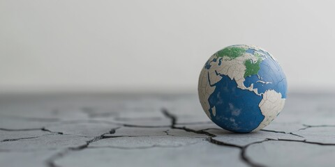 A striking depiction of a globe on cracked ground, symbolizing environmental challenges and the urgency of sustainable action. It calls for awareness towards our planet’s health.