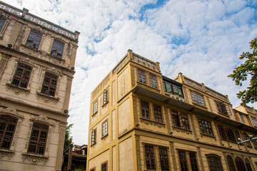Shantou China 17th Dec 2024: Shantou's arcade-style streets, known as Qilou Streets, feature a blend of Chinese and Western architectural styles, reflecting the city's history as a former treaty port.