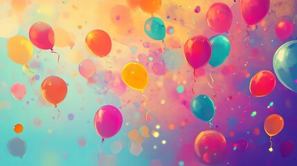 Vibrant party scene with coral, pink, and aqua balloons on pastel background