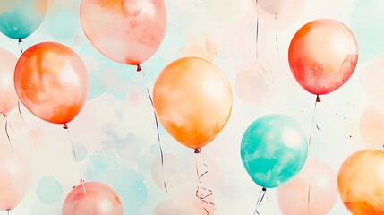 Vibrant coral, orange, and aqua birthday balloons for a fun, festive wallpaper