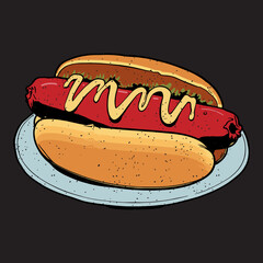 Hot Dog illustration  with sesame bread