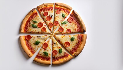 Pepperoni pizza sliced into eight, ready to eat!