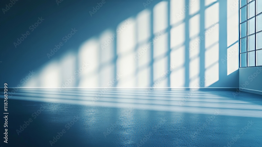 Poster sunlit empty room with large windows and soft shadows