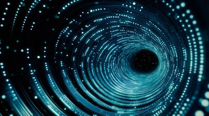 Obraz premium 3D blue techno background. Big data visualization on dark space with dotted lines shape effect decoration. Modern graphic design element dots circle style concept for flyer, card, or brochure cover