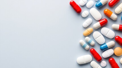 Diverse Array of Colorful Capsules and Tablets on Soft Background Representing Health and Medications